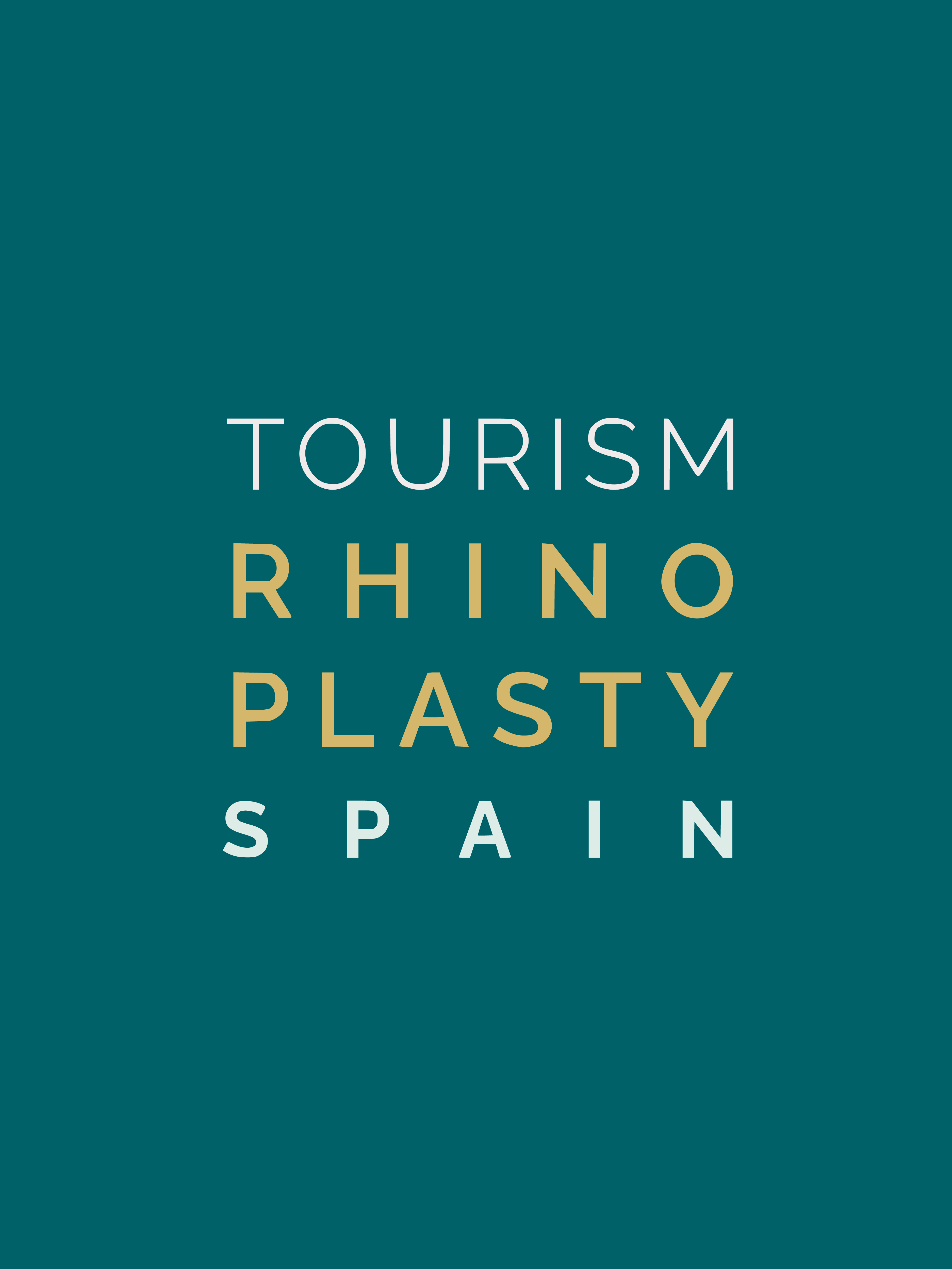 Logo of 'Tourism Rhinoplasty Spain' with the words stacked vertically in different font sizes and colors.